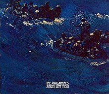 An aquatic scene depicts three rubber rafts with about ten people in each. The water has white crested waves. The left raft is separated from the leading two by a chest high wave. A person stands in the right raft and is facing back to the last one with an arm raised. The band's name is written in white letters near the bottom with the album's title below it; both use the same block capital script.