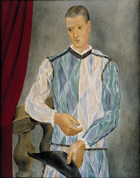 File:Pablo Picasso, 1917, Harlequin (Arlequín), oil on canvas, 116 x 90 cm, Museo Picasso, Barcelona.jpg