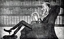 Caricature of middle-aged bearded man at his ease in an armchair