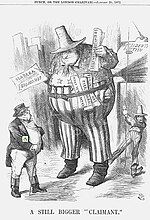 John Bull (Great Britain) is dwarfed by a gigantic inflated American "Alabama Claim" cartoon by Joseph Swain in Punch - or the London Charivari 22 Jan 1872. A still bigger claimant-- 1872 PUNCH.jpg
