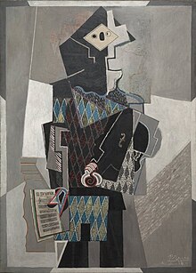 Pablo Picasso, 1918, Arlequin au violon (Harlequin with Violin), oil on canvas, 142 x 100.3 cm, Cleveland Museum of Art, Ohio Pablo Picasso, 1918, Arlequin au violon (Harlequin with Violin), oil on canvas, 142 x 100.3 cm, The Cleveland Museum of Art, Ohio.jpeg