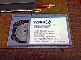 WSVN archival betacam news tape, c. 1989, at the Florida Moving Image Archive. Svntape.JPG