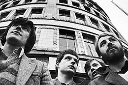 Joy Division, c. 1979. Left to right: Stephen Morris, Ian Curtis, Bernard Sumner, Peter Hook