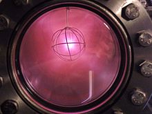 Ionized deuterium in a fusor reactor giving off its characteristic pinkish-red glow Deuterium Ionized.JPG