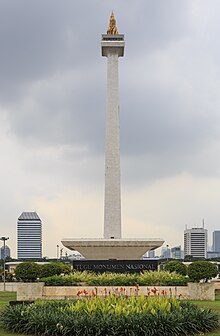The National Monument with a row of Indonesian flags Jakarta Indonesia National-Monument-02.jpg