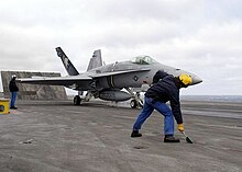 U.S. Navy F/A-18C from VFA-131 launches from French aircraft carrier Charles de Gaulle off the Virginia Capes. F18 on CdG.jpg