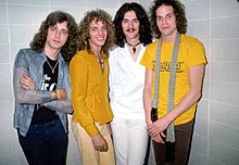 Left to right: Bob Mayo, Peter Frampton, John Siomos, Stanley Sheldon, 1975