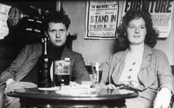Welsh poet and playwright Dylan Thomas, with h...