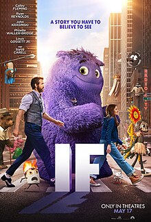 Poster featuring various creatures including a girl and man walking across a street.