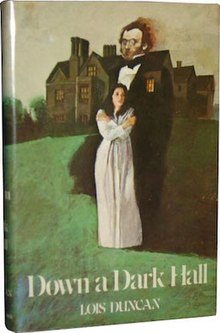 Cover of the book, showing a girl standing in front of a spirit with a brown mansion in the background