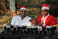 Patel with Johny lever at the completion shoot of Hotel Beautifool press conference