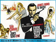 The upper centre of the poster reads "Meet James Bond, secret agent 007. His new incredible women ... His new incredible enemies ... His new incredible adventures ..." To the right is Bond holding a gun, to the left a montage of women, fights, and an explosion. on the bottom of the poster are the credits.