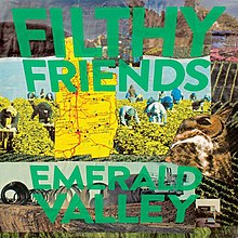 A montage of photos: an owl, field workers, a map, industrial farm equipment, with the band name and album title written on top in green