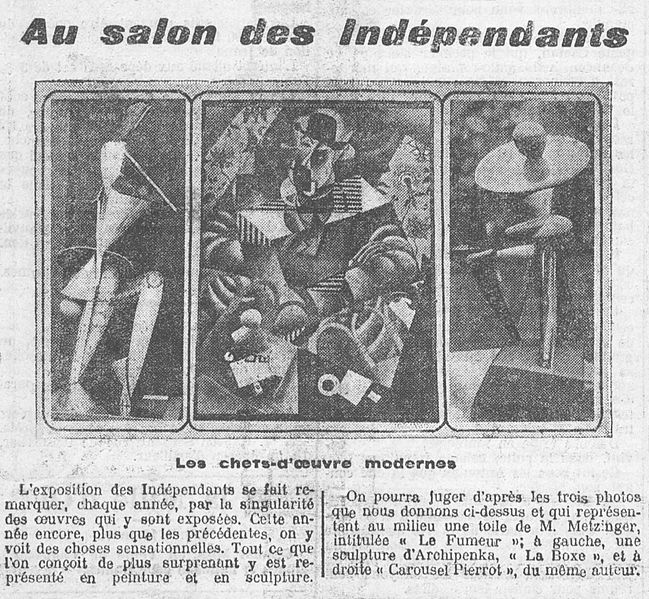 File:Au Salon des Indépendants, Le Petit Comtois, 13 March 1914, Metzinger, Archipenko.jpg