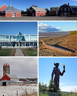 From top proceeding clockwise: Creamery Square in Tatamagouche, beach near Bass River, Glooscap monument in Millbrook, farm near Stewiacke, NSCC in Truro.