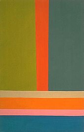 Jack Bush, Big A, 1968. Bush was a Canadian abstract expressionist painter, born in Toronto, Ontario in 1909. He became closely tied to the two movements that grew out of the efforts of the abstract expressionists: color field painting and lyrical abstraction. Bush Oil.jpg