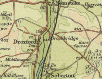 Map showing five roads converging on a railway station