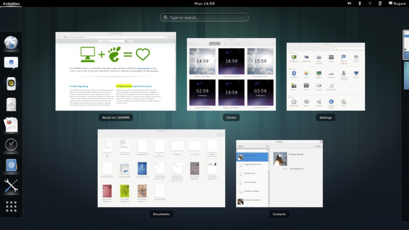File:Shows Overview mode ("Activities") in GNOME 3.8.png