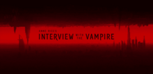 Anne Rice's Interview with the Vampire logo in the red sky between silhouettes of Dubai and New Orleans forming a pair of fangs