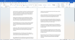 A story being written and formatted in Word, running on Windows 10