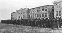 World War I era photo of Southwick and Kitson Hall Military parade in front of Southwick Hall.jpg