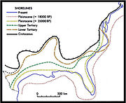 Shoreline positions along the U. S. Gulf and Atlantic Coasts since the Cretaceous Period.