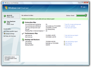 A screenshot of Windows Live OneCare  2.5.2900.30