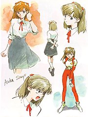 Sketches of designs for Asuka contained in the original proposal to Gainax