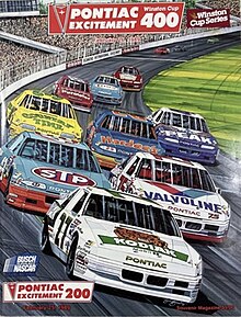 The 1989 Pontiac Excitement 400 program cover, with artwork by NASCAR artist Sam Bass.