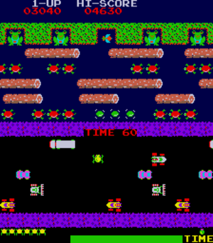 Screenshot of the Frogger arcade game