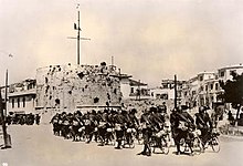Italian troops entering Durazzo Durazzo, Albania, April 1939, Italian soldiers entering the city.jpg
