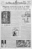 Jean Metzinger, c.1911, Nature morte, Compotier et cruche décorée de cerfs; Juan Gris, 1911, Study for Man in a Café; Marie Laurencin, c.1911, Testa ab plechs; August Agero, sculpture, Bust; Juan Gris, 1912, Guitar and Glasses, or Banjo and Glasses. Published in Veu de Catalunya, 25 April 1912