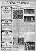 Paintings by Albert Gleizes, 1910-11, Paysage, Landscape; Juan Gris (drawing); Jean Metzinger, c.1911, Nature morte, Compotier et cruche décorée de cerfs. Published on the front page of El Correo Catalán, 25 April 1912