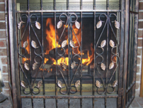 Fireplace with grate.