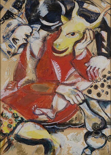 File:Marc Chagall, 1911, To My Betrothed, gouache, watercolor, metallic paint, charcoal, and ink on paper, mounted on cardboard, 61 x 44.5 cm, Philadelphia Museum of Art.jpg