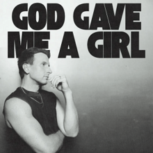 A black-and-white photograph of Russell Dickerson standing and turned to the side in front of the song title in black