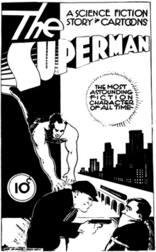 Cover of an unpublished comic book, 1933 Siegel Shuster Superman 1933 concept.png