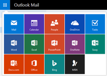 The shortcut panel, which links various Microsoft online services, including Outlook.com Outlook apps shortcuts.png