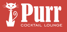 Red-and-white graphic logo with a cat and the text "Purr Cocktail Lounge".