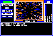 Despite the limited graphics capabilities of the Apple II, the player's view of the SunDog warping to a new system was impressive for the era in which it was released.