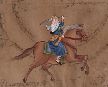 File:Modern painting of Mai Bhago imitating traditional Indic art style.webp