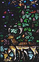 Detail from the Creation window, S.Chad,Far Headingley,Leeds, 1923:Deer in Paradise