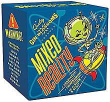 A cartoon drawing of an alien with mid-century modern graphics