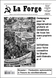 Front page of the February 2007 issue of "La Forge", depicting the PCOF's old logo.