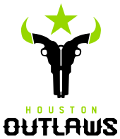 На логотипе Houston Outlaws изображены два револьвера, образующие форму длиннорогого черепа в цветах команды.