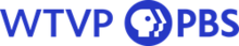 The blue letters WTVP in a thin sans serif next to the PBS network logo and the letters PBS in a bolder sans serif.