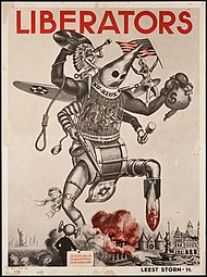 A 1944 German propaganda poster aimed at the Dutch, from a Norwegian World War II poster by Harald Damsleth Liberators-Kultur-Terror-Anti-Americanism-1944-Nazi-Propaganda-Poster.jpg