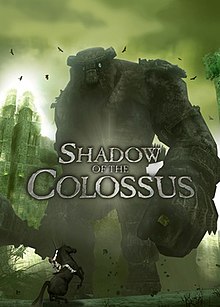 The game cover depicts the protagonist, Wander, who sits atop his horse, Agro, and is about to confront a colossus–a massive creature whose body is composed of minerals and organic matter.