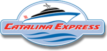 Logo of Catalina Express, a stylized, cartoon ferry, on an oval background.