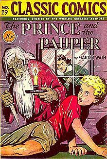 Обложка комикса с изображением мальчика, которому угрожает бородатый мужчина с ножом